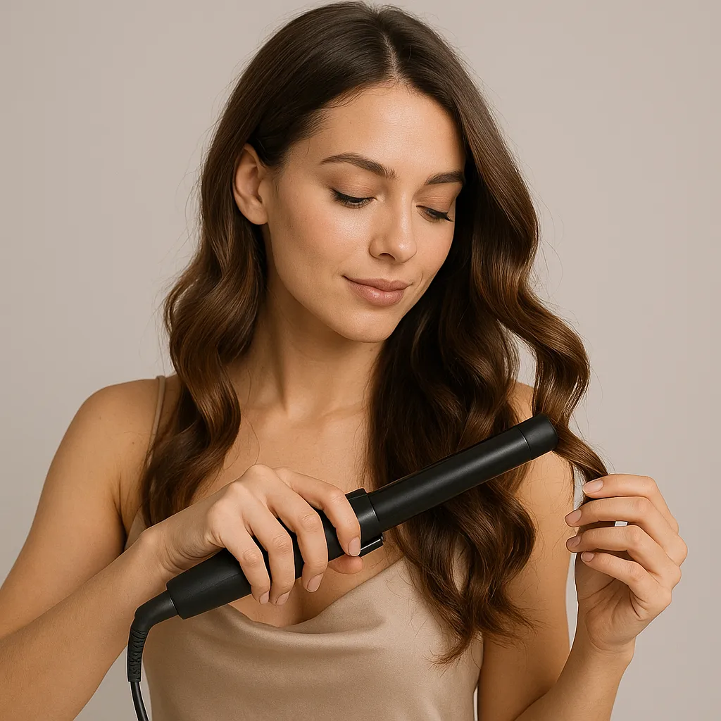 Eine Frauen  mit Lockenstab